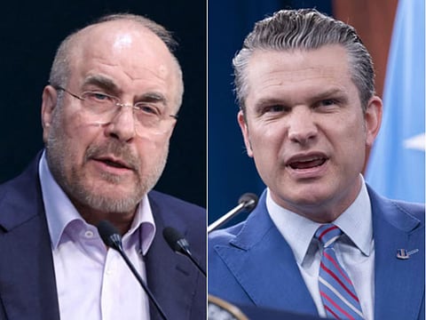 A combination photo showing Iran’s Parliament Speaker Mohammed Bagher Ghalibaf (left) and US Defence Secretary Pete Hegseth.