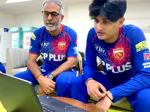 PBKS player Priyansh Arya (right) speaks to the injured spectator Krishan Chand.