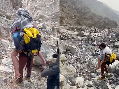 A trekking and hiking guide in Ras Al Khaimah rescued a hiker who collapsed from severe heatstroke on the Stairway to Heaven trail, carrying her on his back for over three hours down a steep route.