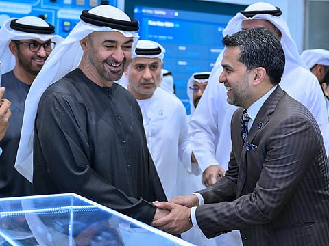 His Highness Sheikh Mohamed bin Zayed Al Nahyan visits the Burjeel Holdings booth.