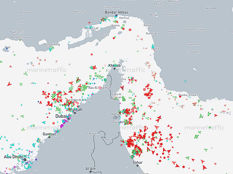 Marine traffic around the Strait of Hormuz as of 1.22am May 8, 2026.