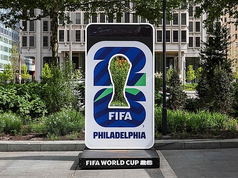 FIFA signage in Dilworth Park as Philadelphia prepares to host FIFA World Cup.