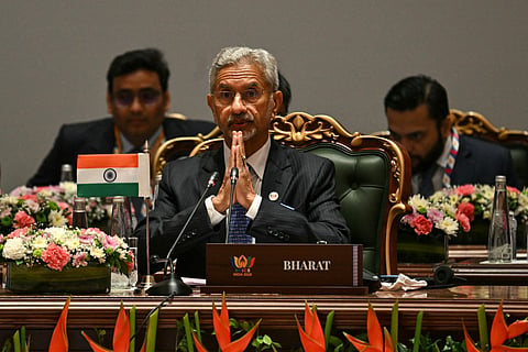 India's Foreign Minister Subrahmanyam Jaishankar addresses the BRICS Foreign Ministers’ Meeting at the Bharat Mandapam in New Delhi on May 14, 2026.