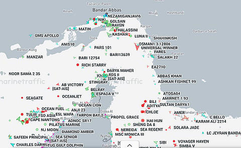 Marine traffic around Hormuz Straight as of early Thursday (May 21, 2026). Industry guidance still highlights high risks with every crossing as uncertainty persists over conditions in the Gulf.