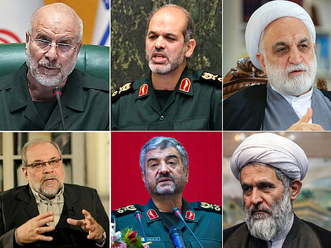 From top left: Mohammad-Bagher Ghalibaf, 64, Ahmad Vahidi, 67, Gholam-Hossein Mohseni-Ejei, 69, Hossein Taeb, 63, Mohammad Ali Jafari, 68 , and Mohammad Bagher Zolghadr, 72.
