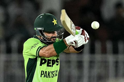 Pakistan's Sahibzada Farhan plays a shot during the first one-day international (ODI) cricket match between Pakistan and Australia at the Rawalpindi Cricket Stadium in Rawalpindi on May 30, 2026.