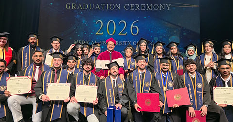 Dr. Thumbay Moideen, Founder President of Thumbay Group, with the graduates