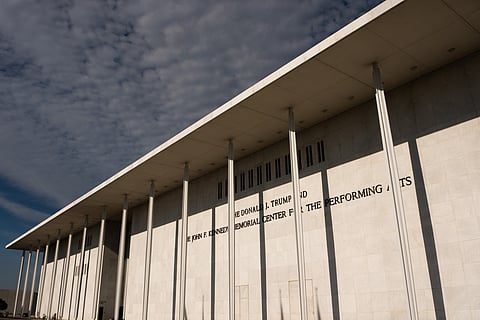 The John F. Kennedy Memorial Center for the Performing Arts facade is seen on June 6, 2026 in Washington, DC. A federal judge ruled this week that President Trump and his administration illegally added Trump's name to the performing arts center.