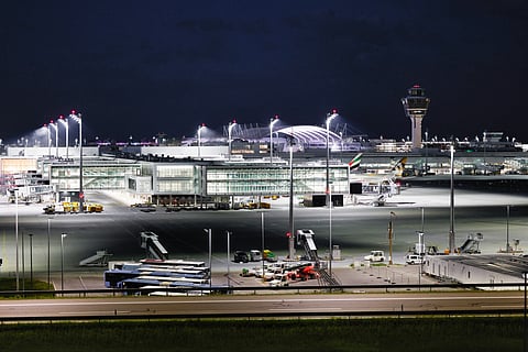The tower is seen at the Munich International Airport in Munich, southern Germany, on June 7, 2026.