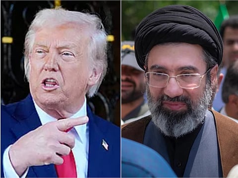 A combo photograph showing US President Donald Trump and Iran's Supreme Leader Mojtaba Khamenei.