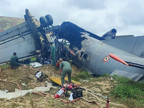 Military transport aircraft breaks apart after accident during landing at Jorhat.
