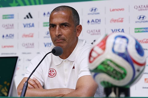 Tunisia's French head coach Sabri Lamouchi gives a press conference on the eve of Tunisia's 2026 World Cup football tournament Group F football match against Sweden at Monterrey Stadium in Monterrey, Mexico on June 13, 2026.