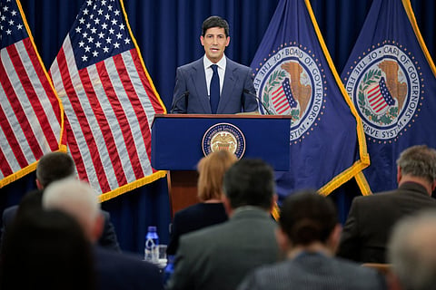 Federal Reserve Chair Kevin Warsh speaks to reporters during his first news conference since taking the helm at the central bank on June 17, 2026 in Washington, DC. Warsh was appointed by President Donald Trump after former chair Jerome Powell's tenure ended in May.