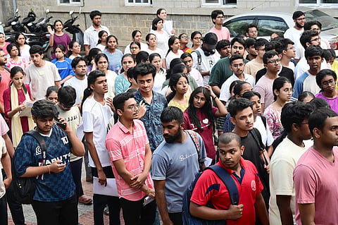 In this file photo, students arrive at a National Eligibility cum Entrance Test (NEET-UG) examination centre ahead of the medical entrance exam in India. NEET is one of the country's most competitive examinations and serves as the gateway to undergraduate medical courses.