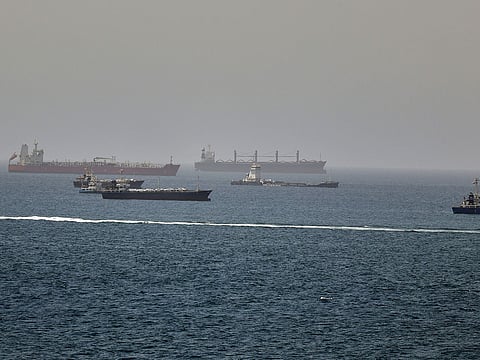 Tankers and cargo vessels are seen in the Gulf of Oman, along shipping routes linking the Strait of Hormuz and the Arabian Sea.