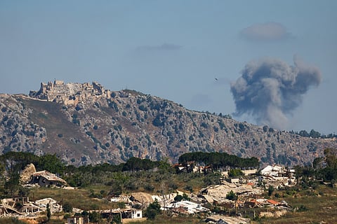 Smoke rises following Israeli bombardment in southern Lebanon close to the Beaufort Castle as seen from a position across the border in the Upper Galilee in northern Israel on June 19, 2026.