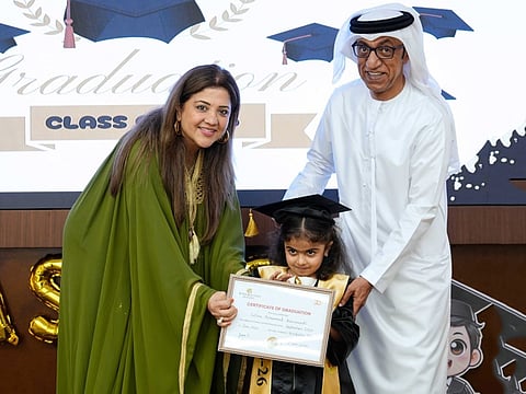 Mohammed Mubarak, Legal Affairs Department, MOHRE (right), with Dr Vandana Gandhi, CEO and Founder of British Orchard Nursery, at the MOHRE-BON branch graduation ceremony