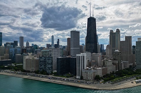 FILE - The Chicago city skyline is seen Aug. 27, 2025. (AP Photo/Erin Hooley, File)