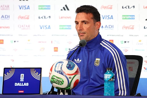 Head coach Lionel Scaloni of Argentina speaks to the media during the press conference ahead of the FIFA World Cup 2026 Group J match between Argentina and Austria at Dallas Stadium on June 21, 2026 in Arlington, Texas.