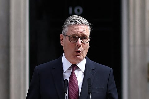 Britain's Prime Minister Keir Starmer makes a statement on his future outside 10 Downing Street on the morning of June 22, 2026, in London.