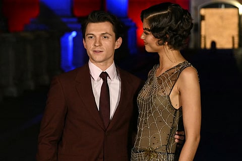 Actors Zendaya and Tom Holland pose on the bridge in front of Castel Sant'Angelo during a red carpet event for the film "Spider-Man: Brand New Day" in Rome on June 23, 2026.