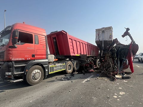 Police say failure to keep safe distance led to collision on route towards Sharjah.