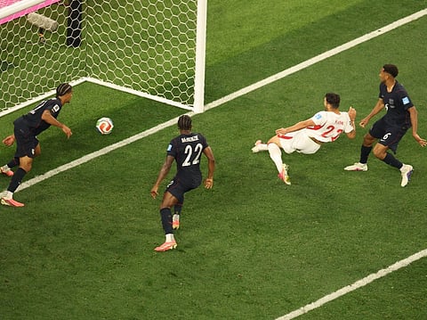 Turkey's defender #22 Kaan Ayhan (2nd R) scores his team's third goal during the 2026 World Cup Group D football match against USA at the Los Angeles Stadium in Inglewood on June 25, 2026.