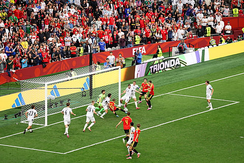 Leandro Trossard #10 of Belgium scores his team's first goal during the FIFA World Cup 2026 Group G match against New Zealand at BC Place Vancouver on June 26, 2026 in Vancouver, British Columbia.