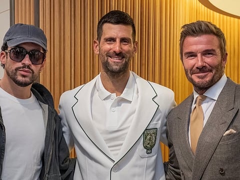 Latin superstar Bad Bunny, tennis great Novak Djokovic and football icon Sir David Beckham came together backstage for a photo, three very different worlds colliding in one frame.