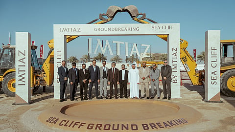 Masih Imtiaz, CEO of Imtiaz Developments, along with members of the company's executive leadership team, celebrates the start of construction of Sea Cliff Residence