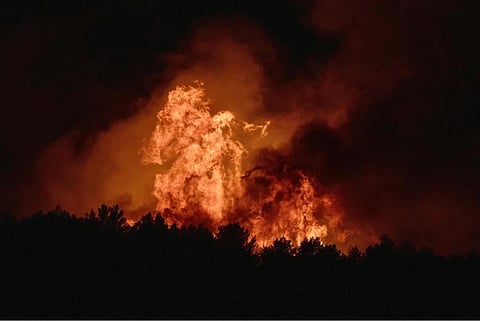 A wildfire in Pouzols-Minervois, south-western of France on July 1, 2026.