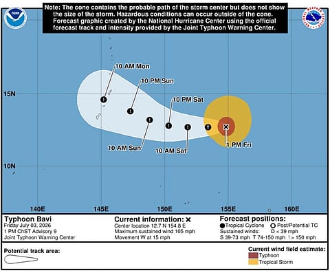 Typhoon Bavi as tracked by the NOAA and the Joint Typhoon Warning Center