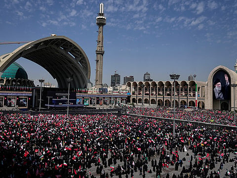 Mourners attend the start of the dayslong funeral ceremonies for the late Iranian Supreme Leader Ayatollah Ali Khamenei and members of his family at the Imam Khomeini Mosalla Grand Mosque in Tehran, on Saturday, July 4, 2026.