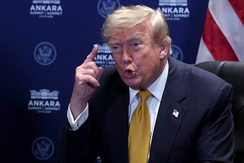 US President Donald Trump reacts as he meets with NATO Secretary General on the sidelines of the NATO summit in Ankara, on July 8, 2026.