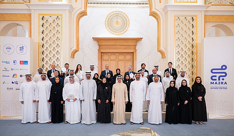 Sheikh Mansour Bin Zayed Al Nahyan, Vice President, Deputy Prime Minister and Chairman of the Presidential Court, with the winners of Majra – National CSR Fund’s the Impact Seal – Platinum Tier