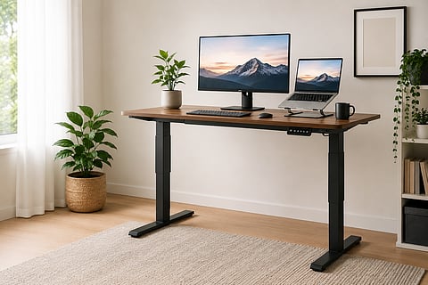 Modern standing desk workspace