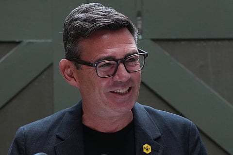 Labour Party's Andy Burnham delivers a speech at the People's History Museum in Manchester, England, Monday, June 29, 2026.(AP Photo/Alastair Grant)