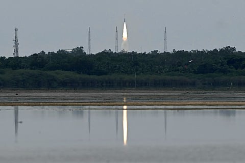 India's Skyroot Aerospace orbital rocket Vikram-1 blasts off from the Satish Dhawan Space Centre in Andhra Pradesh's Sriharikota on July 18, 2026.