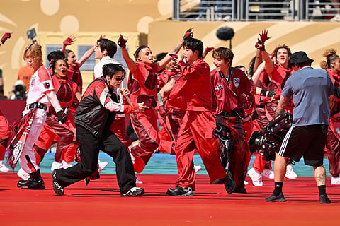 Jimin, Jungkook, Jin, and J-Hope of BTS perform during FIFA World Cup 2026™ Topps Final Halftime Show at New York New Jersey Stadium on July 19, 2026 in East Rutherford, New Jersey.