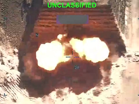 Screengrab from footage of 10th consecutive night of US strikes on Iran.