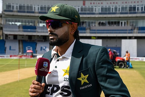 Babar Azam of Pakistan during the 1st day of 1st Test match between West Indies and Pakistan at Brian Lara Cricket Academy in Tarouba, Trinidad and Tobago on July 25, 2026.