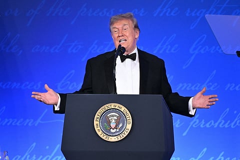 US President Donald Trump speaks during the 2026 White House Correspondents' Association (WHCA) Dinner at the Waldorf Astoria in Washington, DC, on July 24, 2026.