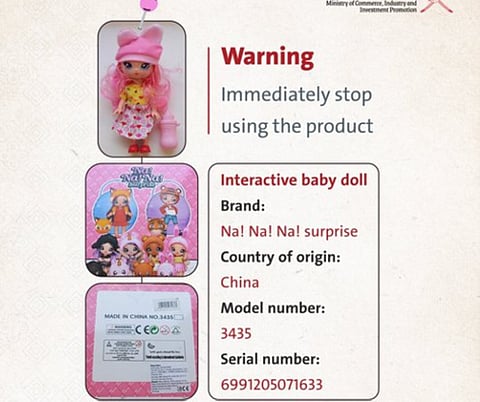 In a consumer warning issued on Sunday, the ministry urged the public to stop using the toy immediately, saying it contains chemical compounds that may pose a risk to children's health and safety.