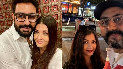 Abhishek Bachchan and Aishwarya Rai Bachchan pose for photo in New York.