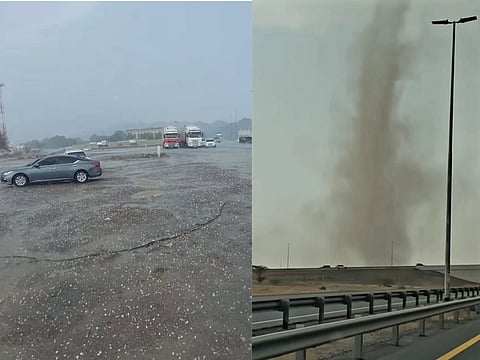 UAE weather update: Hail, dusty whirlwind hit Masafi as storms lash Sharjah, eastern region