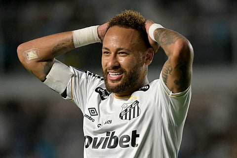 Santos' forward Neymar reacts during the second leg of the Copa Sudamericana knockout round play-off football match between Brazil's Santos and Venezuela's Universidad Central.