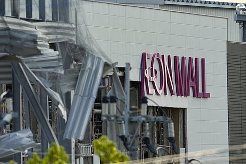 AEON Mall shopping center, where an explosion occurred following a powerful earthquake, is seen in Kashima, Kumamoto Prefecture, southern Japan, Thursday, July 30, 2026.