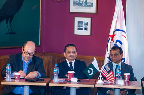 Akram Wali Muhammed (centre), President American Business Council with Hanif Channa, Minister Trade and Investment Pakistan Embassy in USA and Patric Eibl from USA
