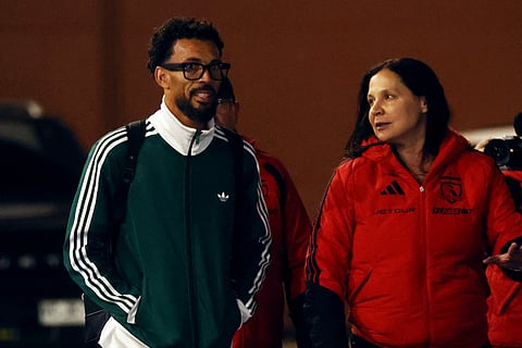 Cape Verdean goalkeeper Vozinha walks upon arrival at the Arturo Benitez international airport in Santiago on August 2, 2026.