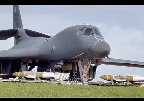 A US Air Force B1 bomber: The primary 5,000-lb (2,300 kg) class laser-guided "bunker buster" penetrator bomb used by the US is the GBU-28, which uses the BLU-113 warhead. A newer 5,000-lb guided bomb unit, the GBU-72 Advanced 5K Penetrator, has also been developed for enhanced, deep-target penetration, tested for use on F-15E and B-1B platforms.
